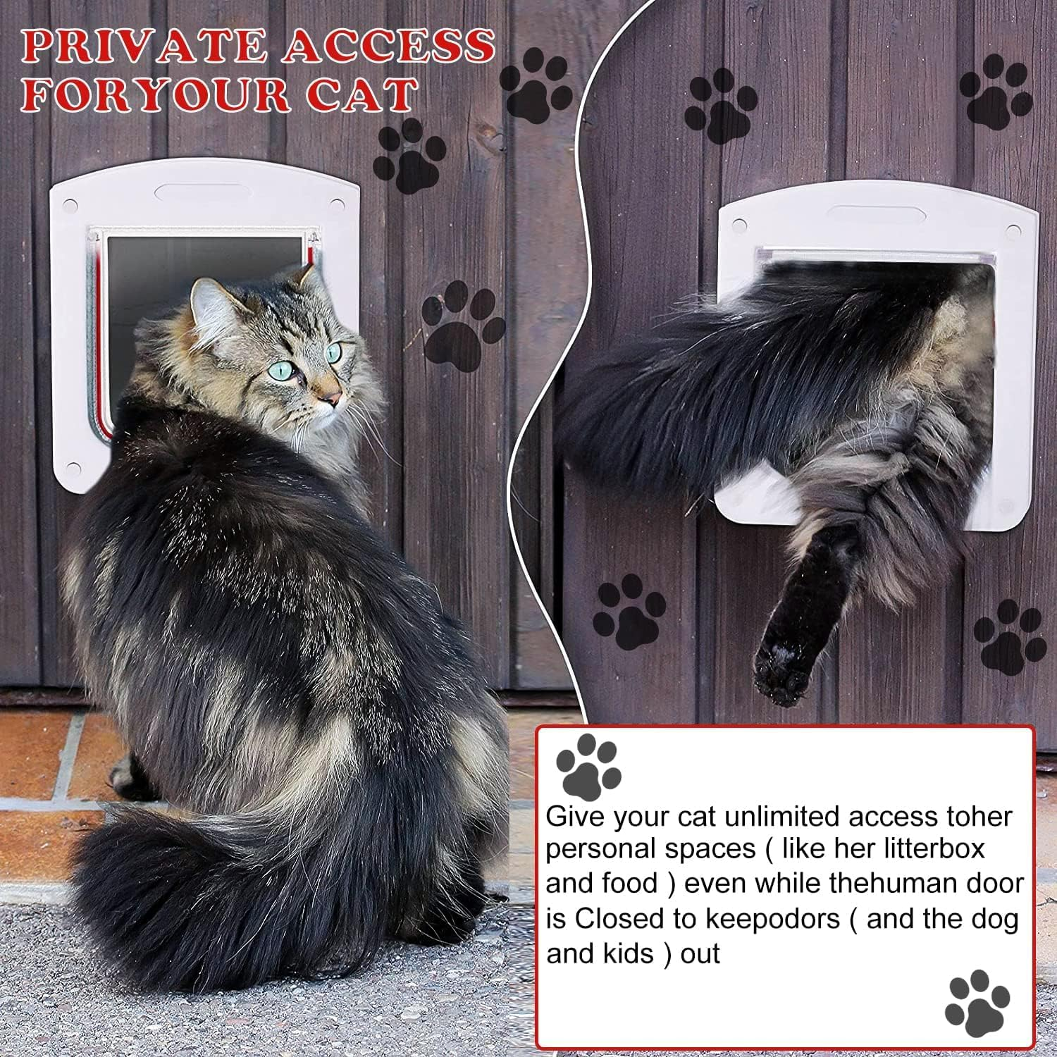 Cat Flap Cat Door, 4-Way Closure with Magnets, Cat Hatch, Manual Quiet Pet Hatch for Wall/Wooden Door/Upvc Door image number 4