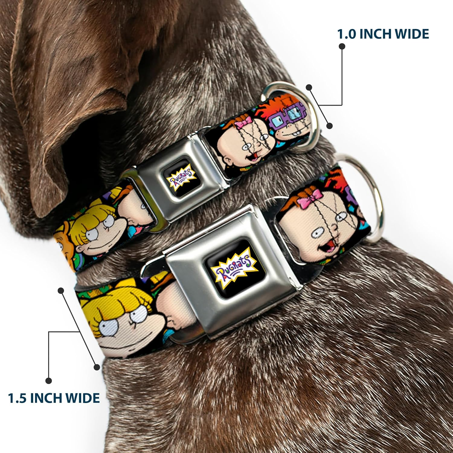 Buckle-Down Dog Collar Seatbelt Buckle Rugrats Character Faces Close up 16 to 23 Inches 1.5 Inch Wide, Multicolor, DC-WRR001-WM image number 3