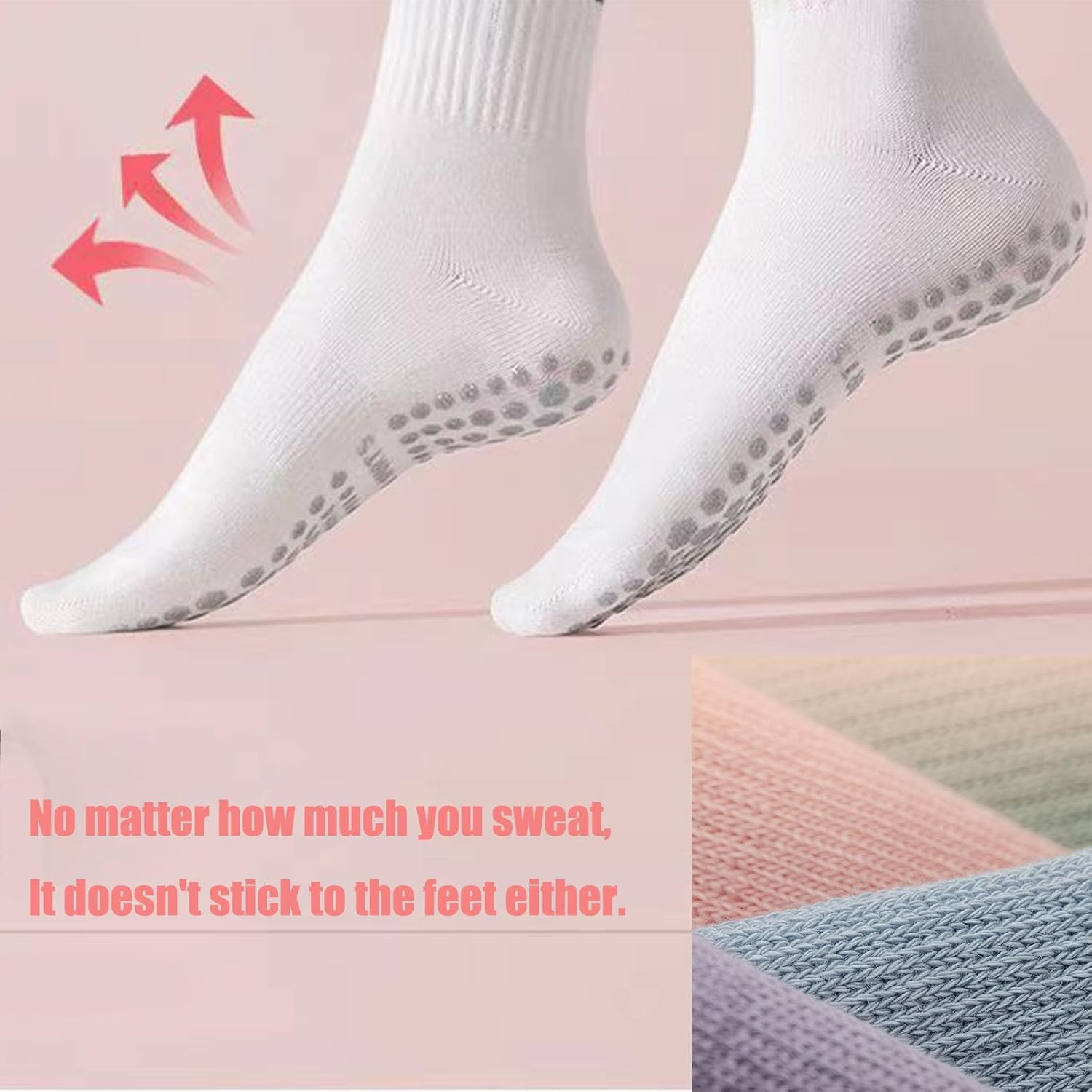 8 Pairs Pilates Yoga Socks with Grips for Women,Non-Slip Gym Trampolines Grip Sticky Soft Sport Socks,Mid Calf Design for Yoga Pilates Barre Dance Ballet Workouts, Assorted Colors image number 3