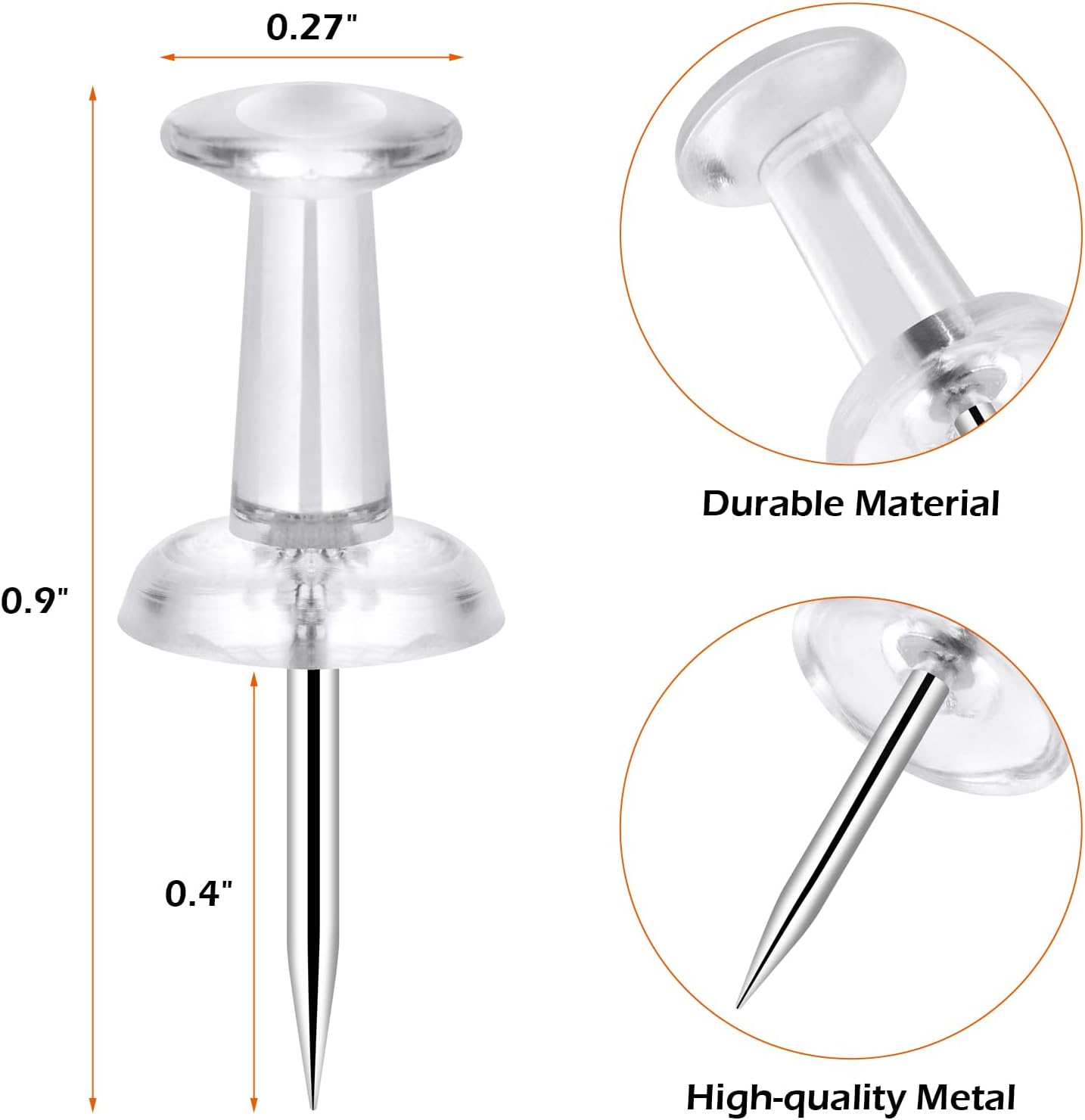 200 Pcs Push Pins Tacks, Thumb Tacks for Wall, Clear Plastic Head, Steel Point, Decorative Push Pins, Standard Thumb Tacks for Bulletin Board, Corkboard, Map, Calendar, Photo, Home, Office image number 2