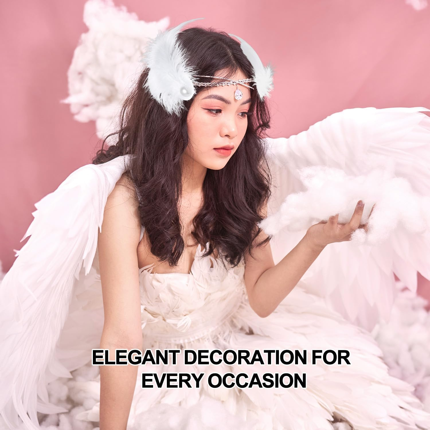 Gosknor 2Pcs White Swan Feathers Barrettes, Ballet Swan Lake Headpiece, Ostrich Feathers Hairpin for Stage Performances, Cosplay Costume image number 2