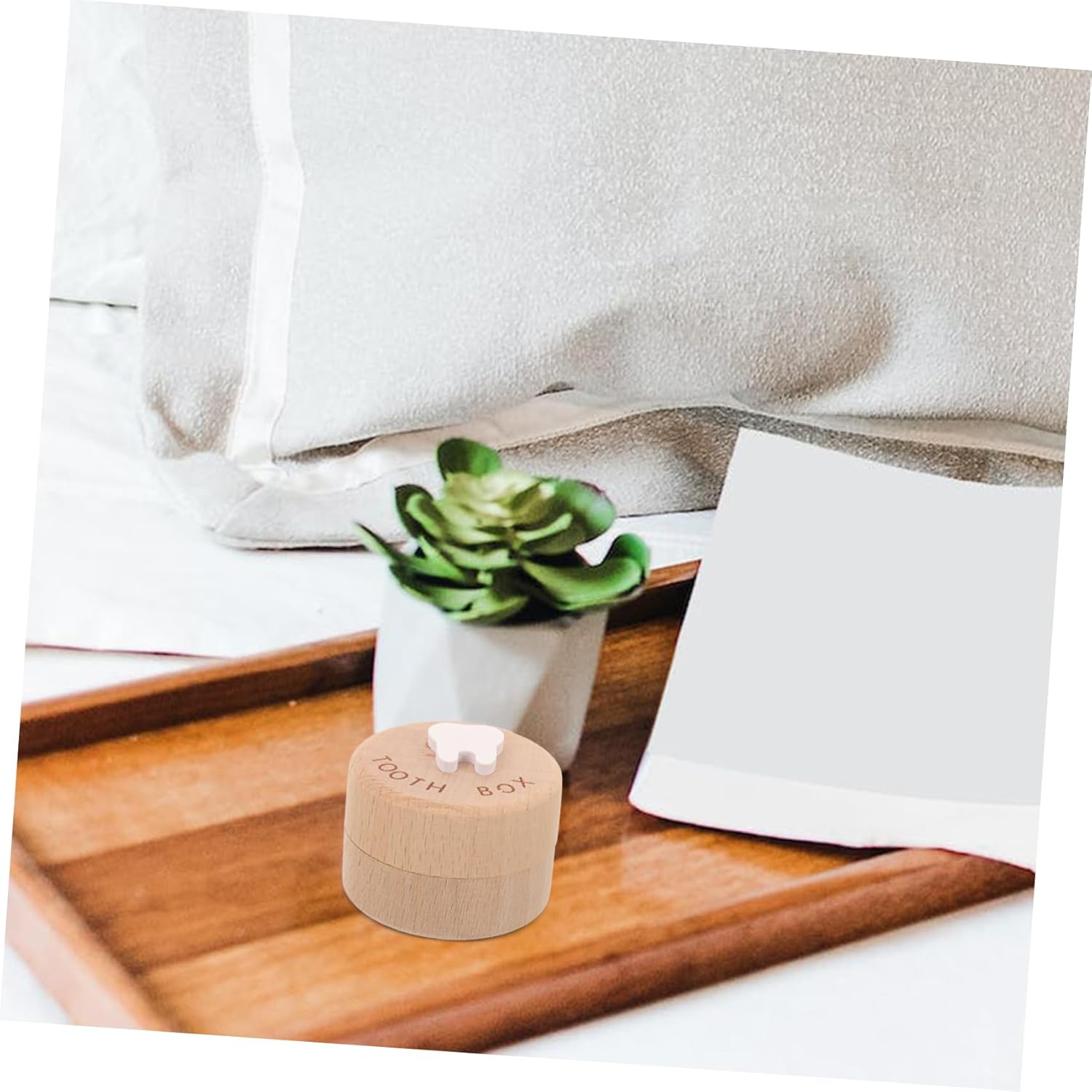 Baby Tooth Box and Fetal Hair Holder Wooden Keepsake Organizer Lid for Children Teeth and Hair Storage Newborn Memorabilia Storage Box image number 4