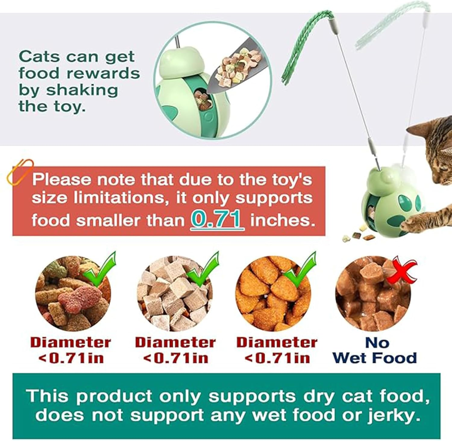 Yeanifeana Beetle Cat Toy for Indoor Cats, Interactive Treat Dispenser & Tumbler Toy with Cat Wand, Slow Feeder Balance Car Design for Exercise/Boredom Relief (Green) image number 3