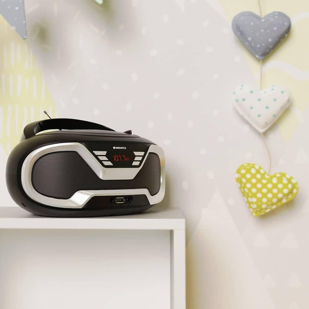 Oakcastle CD200 Portable CD Player Boombox with Bluetooth & FM Radio, 3.5Mm AUX Headphone Jack and USB Input, Mains and Battery Music System for Adults and Children with Stereo Sound Speakers (Black) image number 1