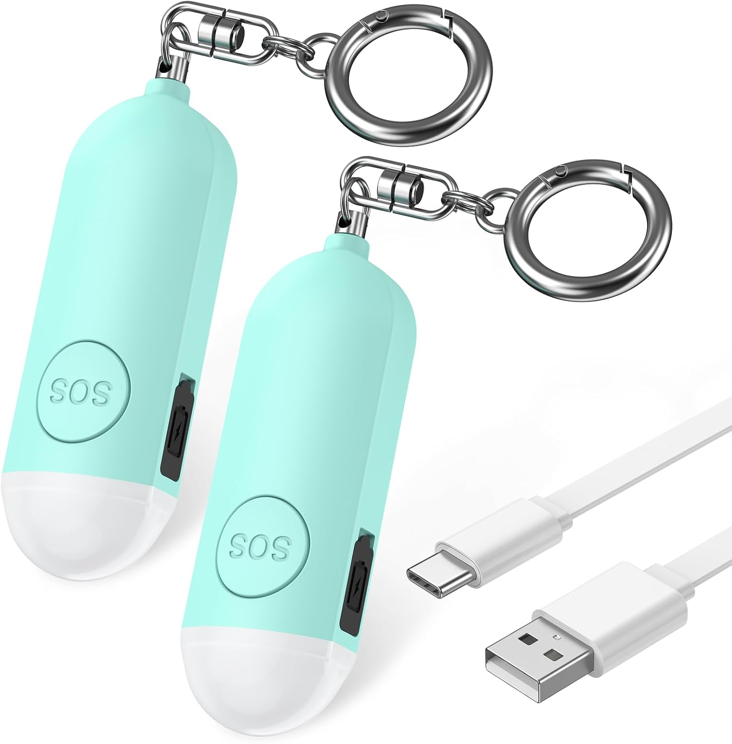 OQIMAX 2Pcs Personal Alarm for Women, 130 Db Siren USB Rechargeable Alarm Keychain & Safety Alarm with LED Flashlight Small Loud Personal Alarm Keyring for Women Children Seniors Blue