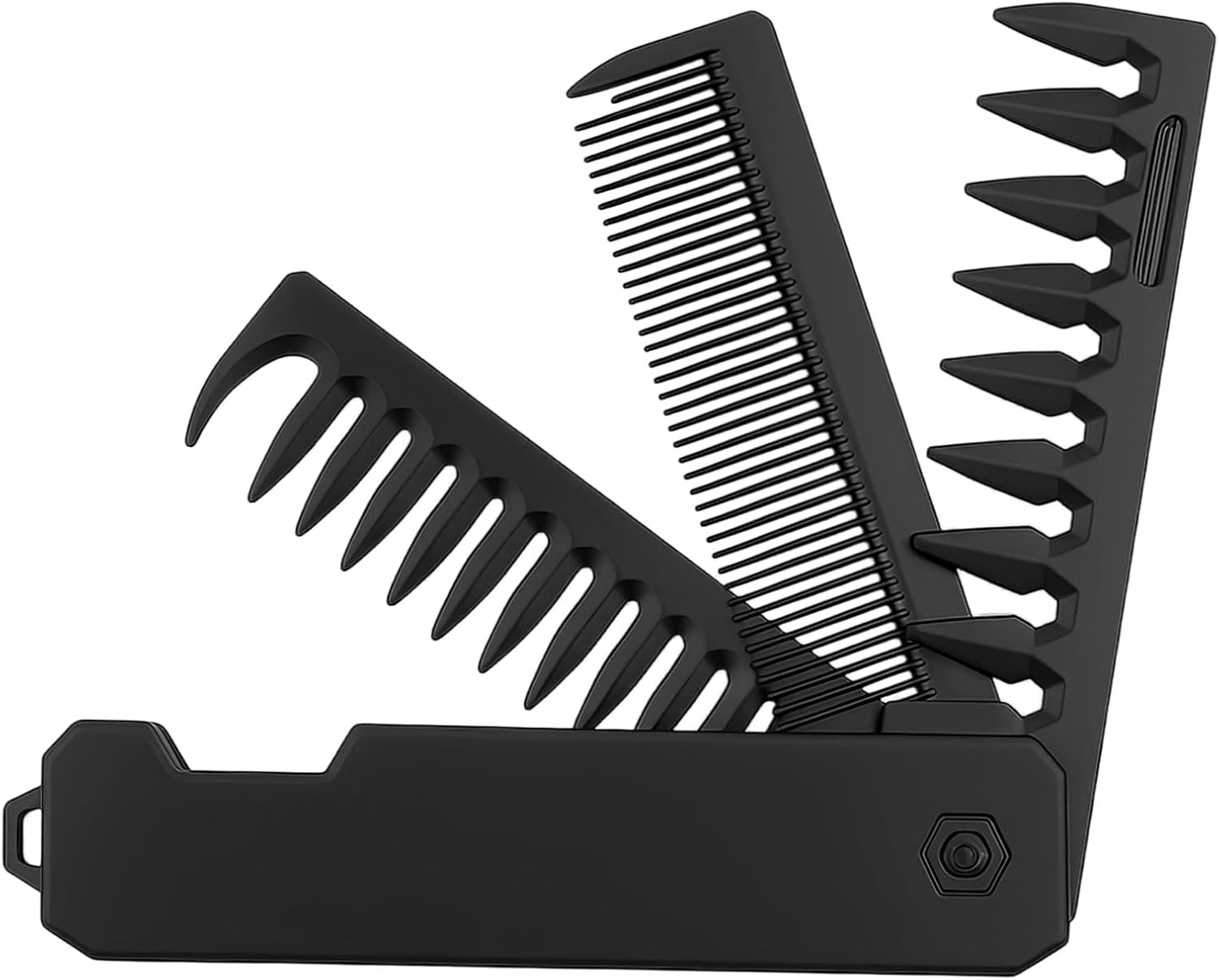 3-In-1 Folding Comb, Men'S Portable Hair Comb with Fine Tooth and Wide Tooth Comb, Beard and Moustache Styling, Foldable Travel Comb, Compact for Daily Hair and Beard Care (Black) image number 3