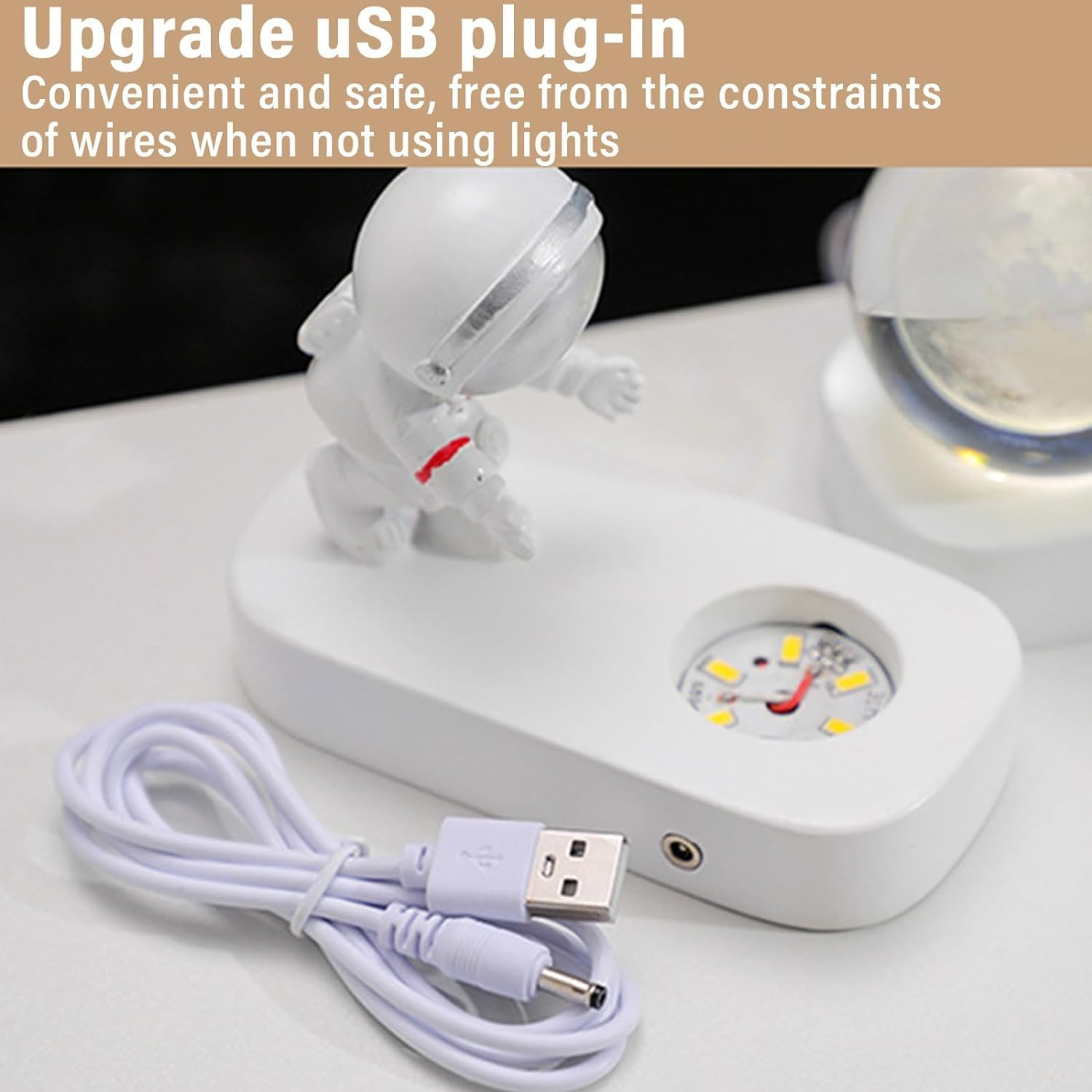 Astronaut Crystal Ball Night Light, 3D Crystal Ball Night Lamp, 3D Galaxy Crystal Ball with LED Light Base, Night Light as a Birthday for Children (Saturn) - Moon image number 3