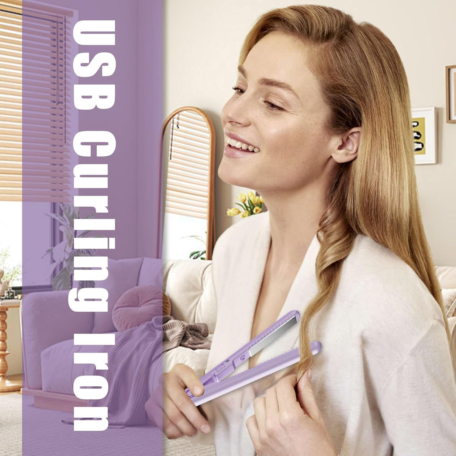 Travel Hair Straightener | Portable Hair Straightener, Cordless Curling Iron,Usb Charging 2-In-1 Curling Wand & Flat Iron, Fast Heating Hair Styling Tool for Short and Long Hair