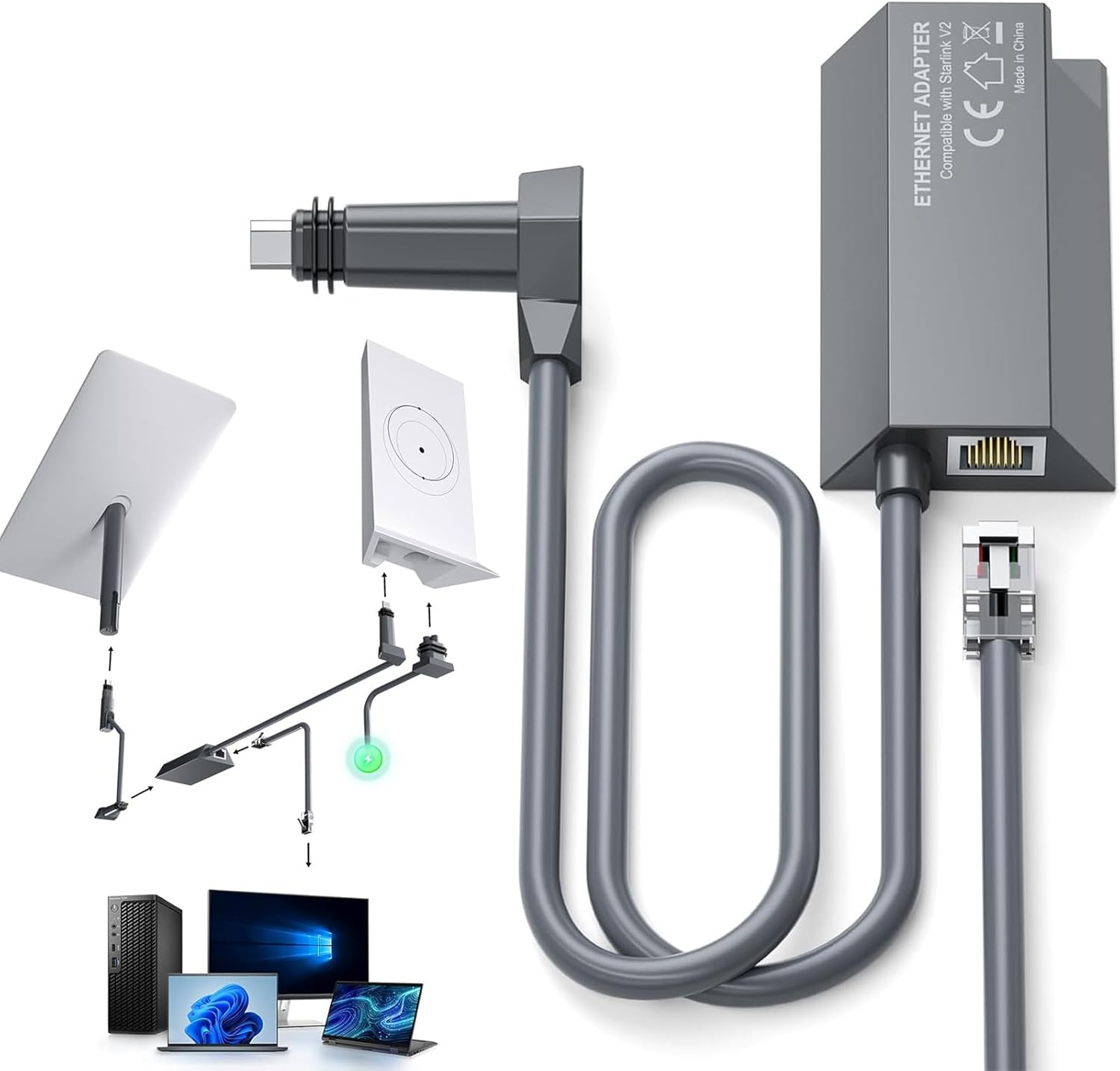 Ethernet Adapter for Starlink Rectangle Dish Satellite Internet V2, Starlink to RJ45 Gigabit Ethernet Adapter Fast & Stable Network Connection for Starlink Actuated Gen 2 image number 4