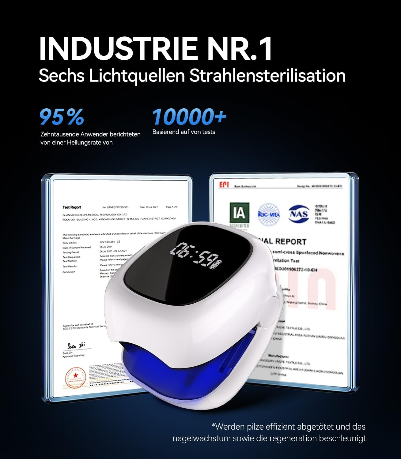 6.0 Upgrade Nail Fungus Laser Device, Upgrade 4 X Blue & 2 X Infrared Light, Elimination of 99.96 Percent, with Time Display, Nail Fungus Laser Device, Antifungal Device, Suitable for Both Feet