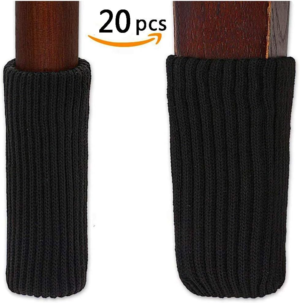 (Black) - TEKEFT 20PCS Chair Socks, Furniture Leg Feet Wood Floor Protectors Set, Cross Knitted, Black - Black image number 4