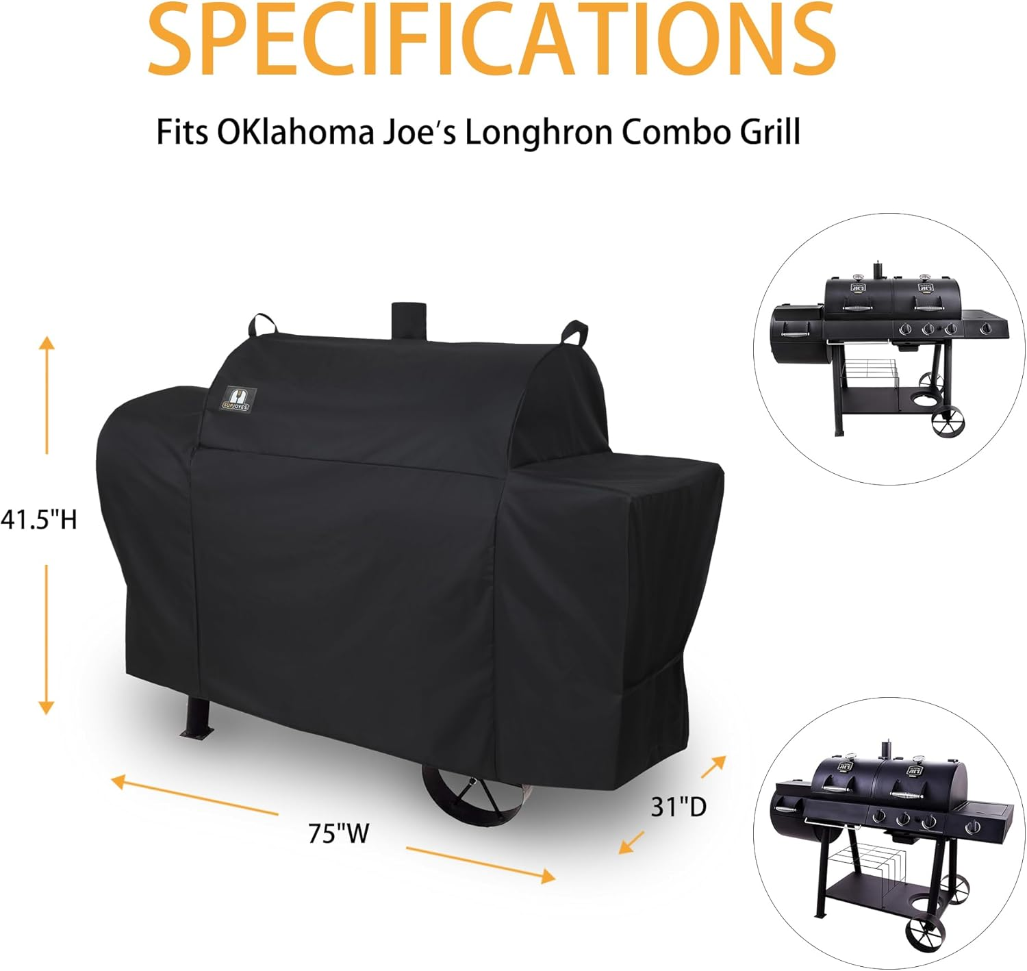 SUPJOYES Grill Cover for Oklahoma Joe'S Longhorn Combo Grill, Heavy Duty Waterproof, Fits 75" W X31 D X41.5 H, Gray or Black, Polyester, Hook and Loop Closure image number 4