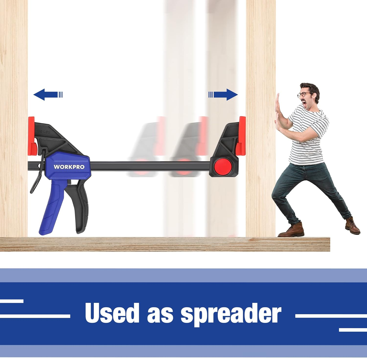 WORKPRO Bar Clamps for Woodworking, 4 Pack 6-Inch and 2 Pack 12-Inch One-Handed Wood Clamps/Spreader Set, Light-Duty Quick-Release F Clamps with 150 Lbs Load Limit image number 2