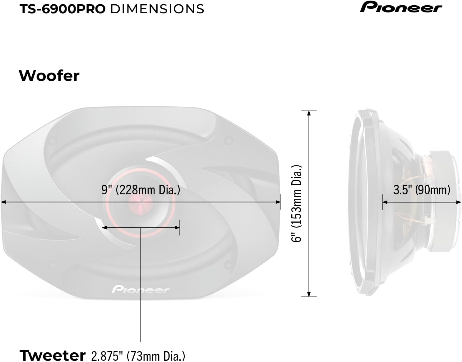 Pioneer TS-6900PRO, 2-Way Car Audio Speakers, Full Range, Clear Sound Quality, Easy Installation and Enhanced Bass Response, 6&rdquo; X 9&rdquo; Speakers image number 2