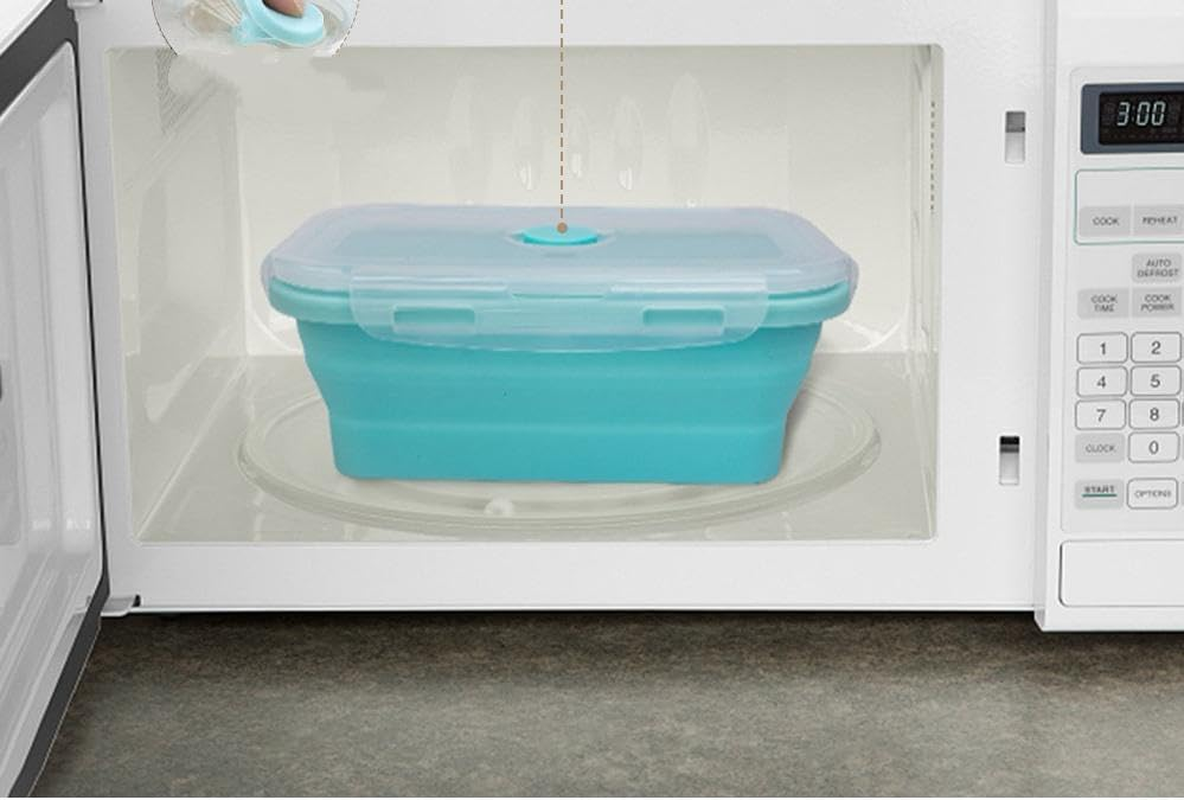 Pack of 4, Collapsible Food Supplement Box, Collapsible Silicone Food Storage Container with Clip-On Lid, Stackable, Space Saving, Dishwasher Safe, BPA Free