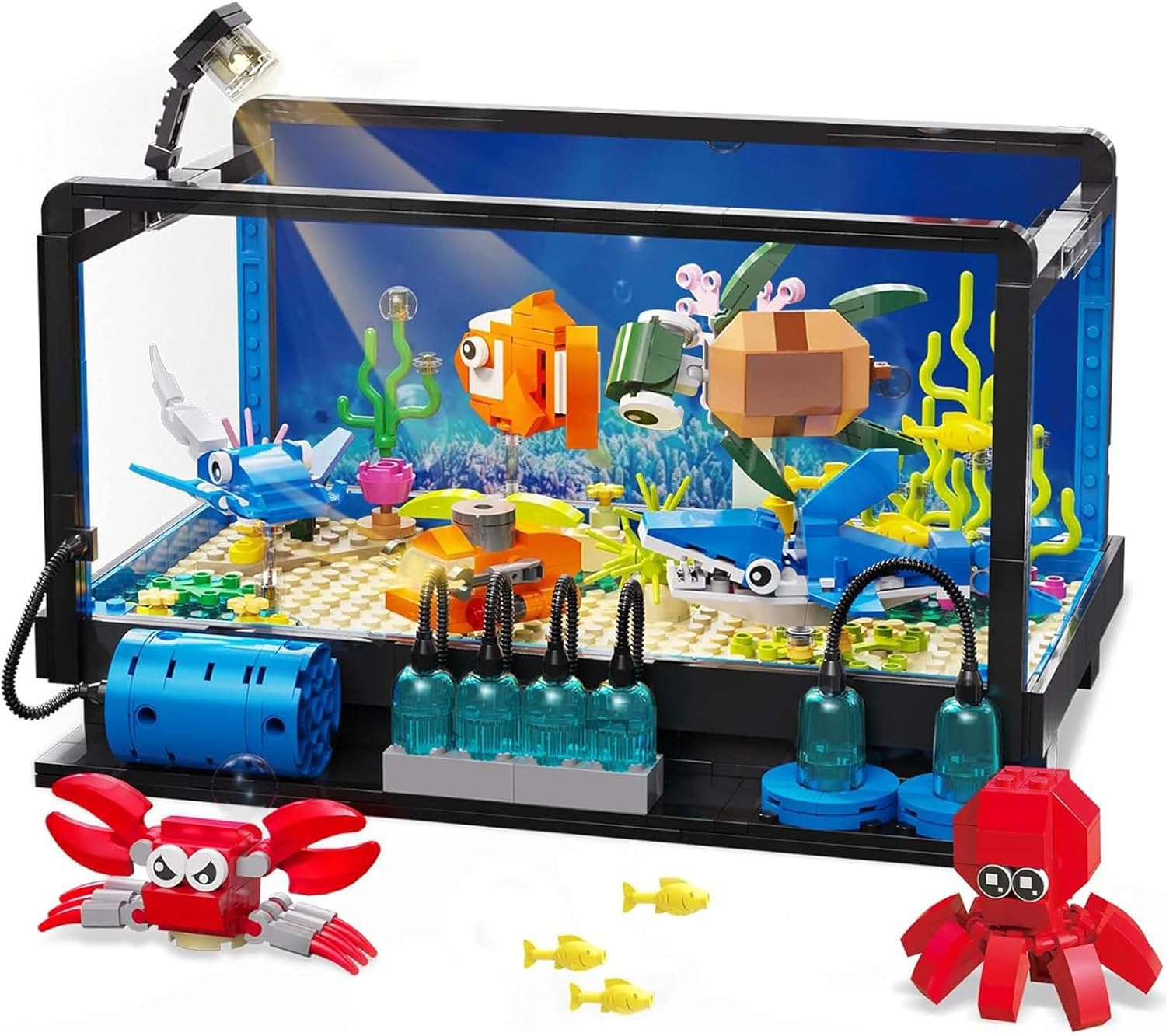TOY PLAYER Aquarium Building Kit, 625 Pieces Peg Toy with LED Light, Compatible with Popular Aquarium Clamp Blocks, Gift for Kids and Adults Aged 6+