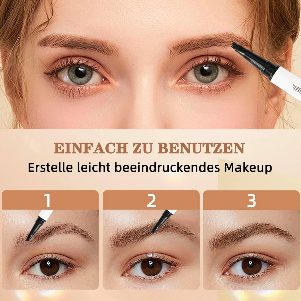 Pack of 2 Magic Microblading Eyebrow Pencil with 4 Micro Fork Tips, Smudge-Proof Eyebrow Colour, Provides Natural Looking, Defined Eyebrows