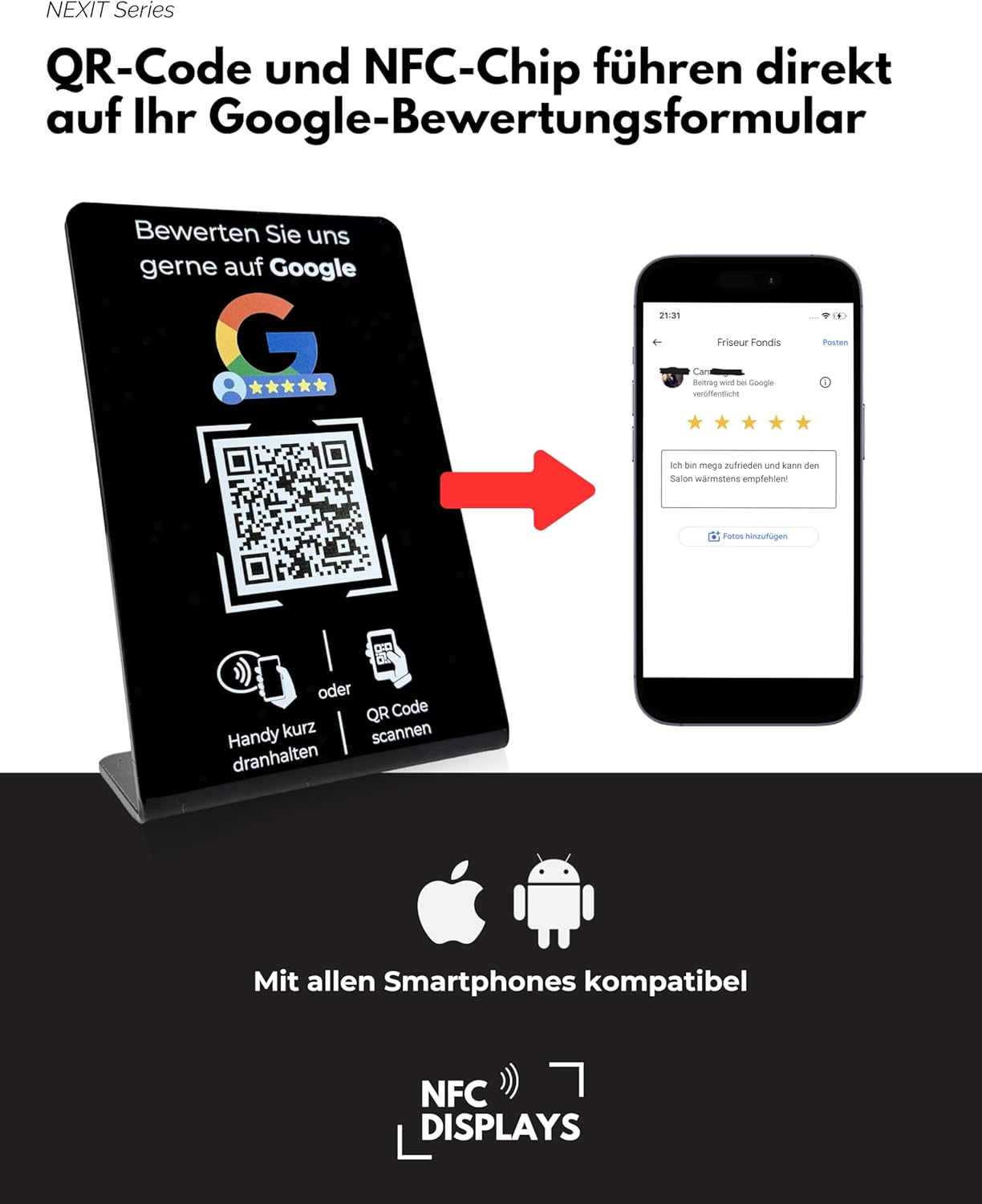 Stand/Sign for Google Reviews with QR Code and NFC (16.5 X 10.5 Cm - Pack of 2 Black) image number 4