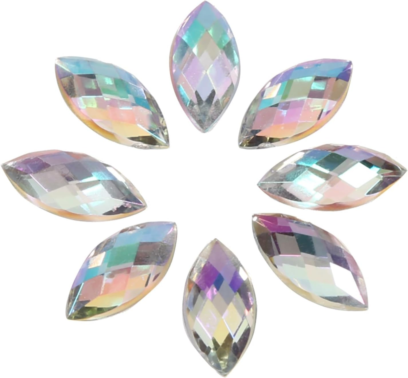 Watris Veiyi 500 Pieces Rhinestones for Sewing, Horse Eye Shape Glitter Stones for Crafts, Acrylic Flatback Rhinestones for Textiles (White) image number 3