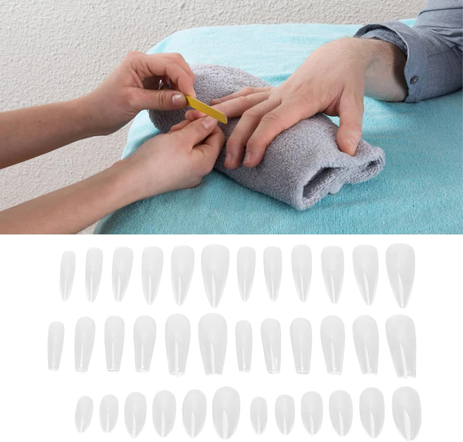 Ejoyous 360PCS ABS Frosted Nail Tips (3 Boxes X 120PCS) Including Coffin/Stiletto/Almond Shapes, Multiple Sizes Fits Professional Nail Artists File/Paint, Home DIY Durable image number 3