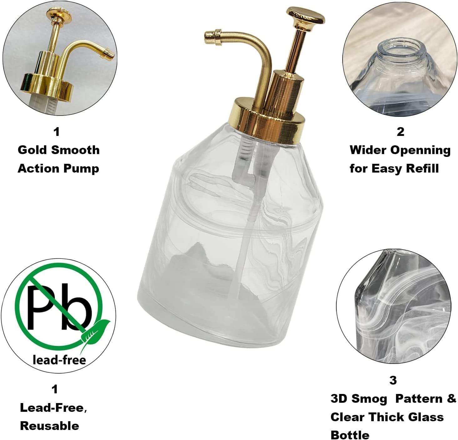 Glass Soap Dispenser Set, Hand Soap Dispenser and Dish Soap Dispenser, Soap Dispenser with Gold Soap Pump,Decorative Soap Dispenser for Bathroom & Kitchen Rustic Home Decor (Moire) image number 2