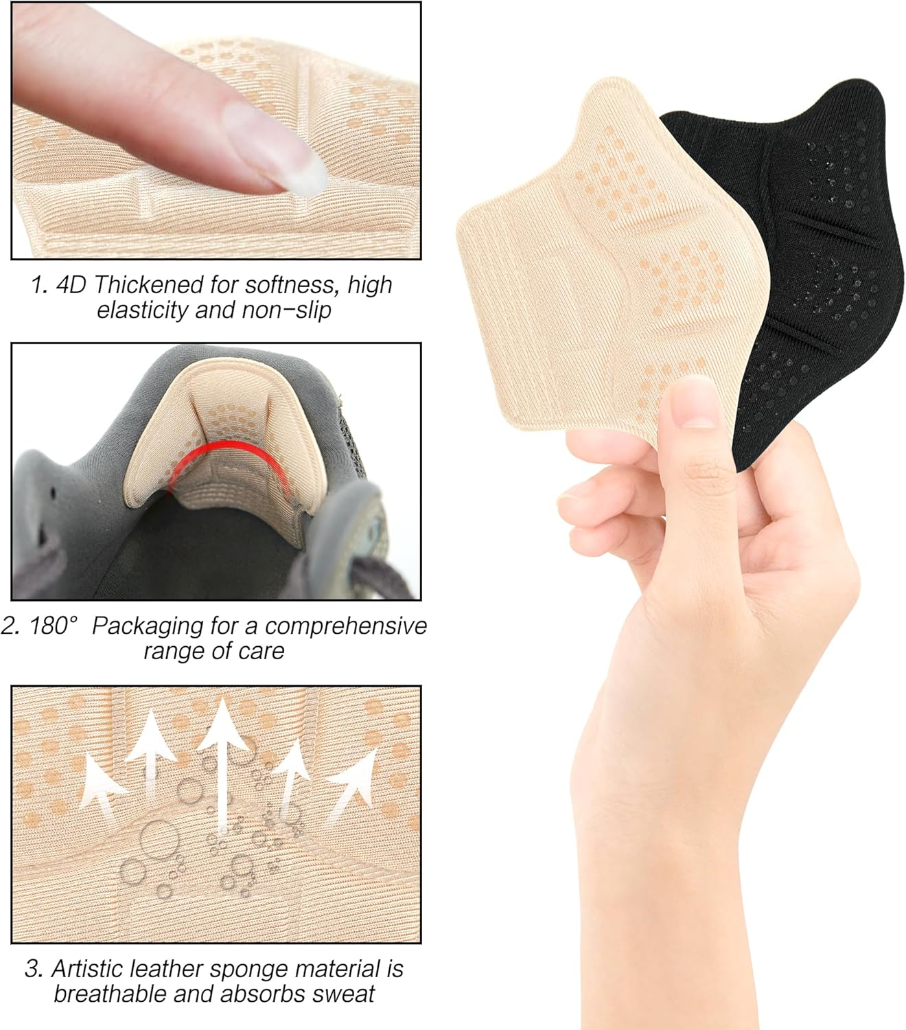 YBVABE Heel Cushion Inserts - 4Pcs Anti-Slip Leather Shoe Pads with Silicone Dots, Reusable Adhesive Thick Back Insoles for Boots & Sports Shoes, Heel Blister Protectors for Women & Men, Ideal for Loose Shoes image number 6