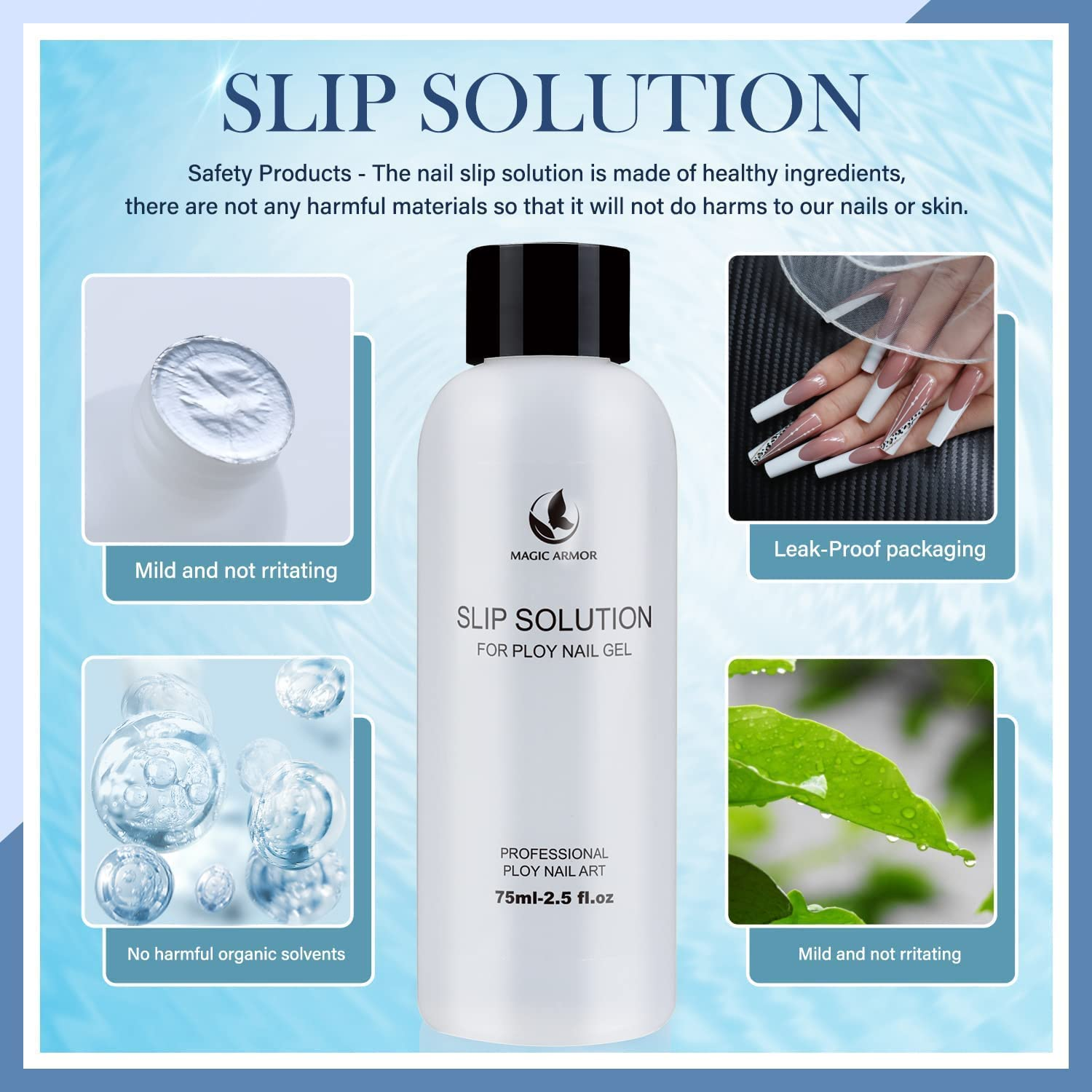 MAGIC ARMOR Poly Ge Slip Solution 150Ml Kit Nail Extension Liquid Solution Anti-Stick Poly Gel Slip Solutions for Poly Nail Gel with Nail Art Brush Starter Kit for Nail Gel Liquid Extension DIY Nail (Slip Solution-150Ml) image number 4