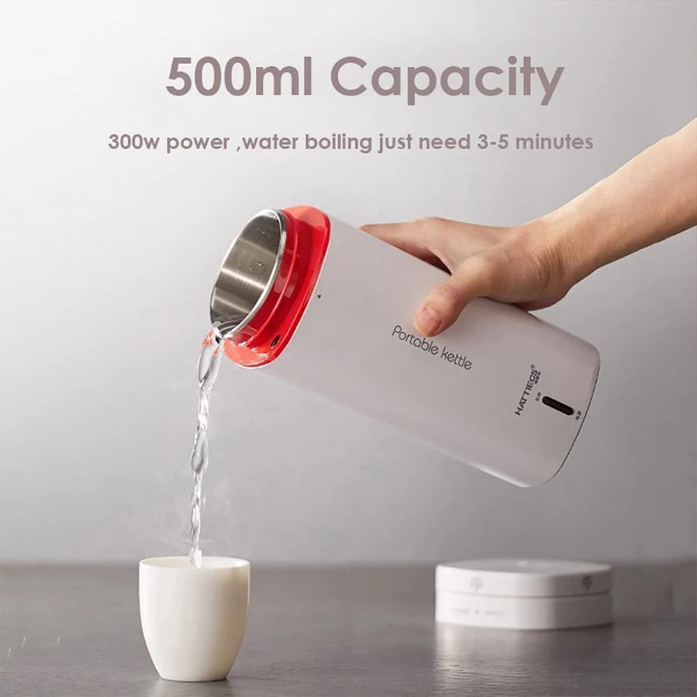 Portable Travel Electric Kettle,500Ml Fast Boiling Water Automatic Shut-Off Stainless Steel Mini Thermos , Hot & Cold Drinks, Tea Kettle, Milk and Coffee image number 2