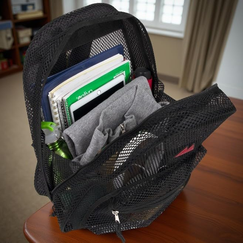 Summit Ridge Colorful Transparent Mesh Backpacks with Padded Straps for Kids, Adults, School, Beach, and Travel - Black image number 2