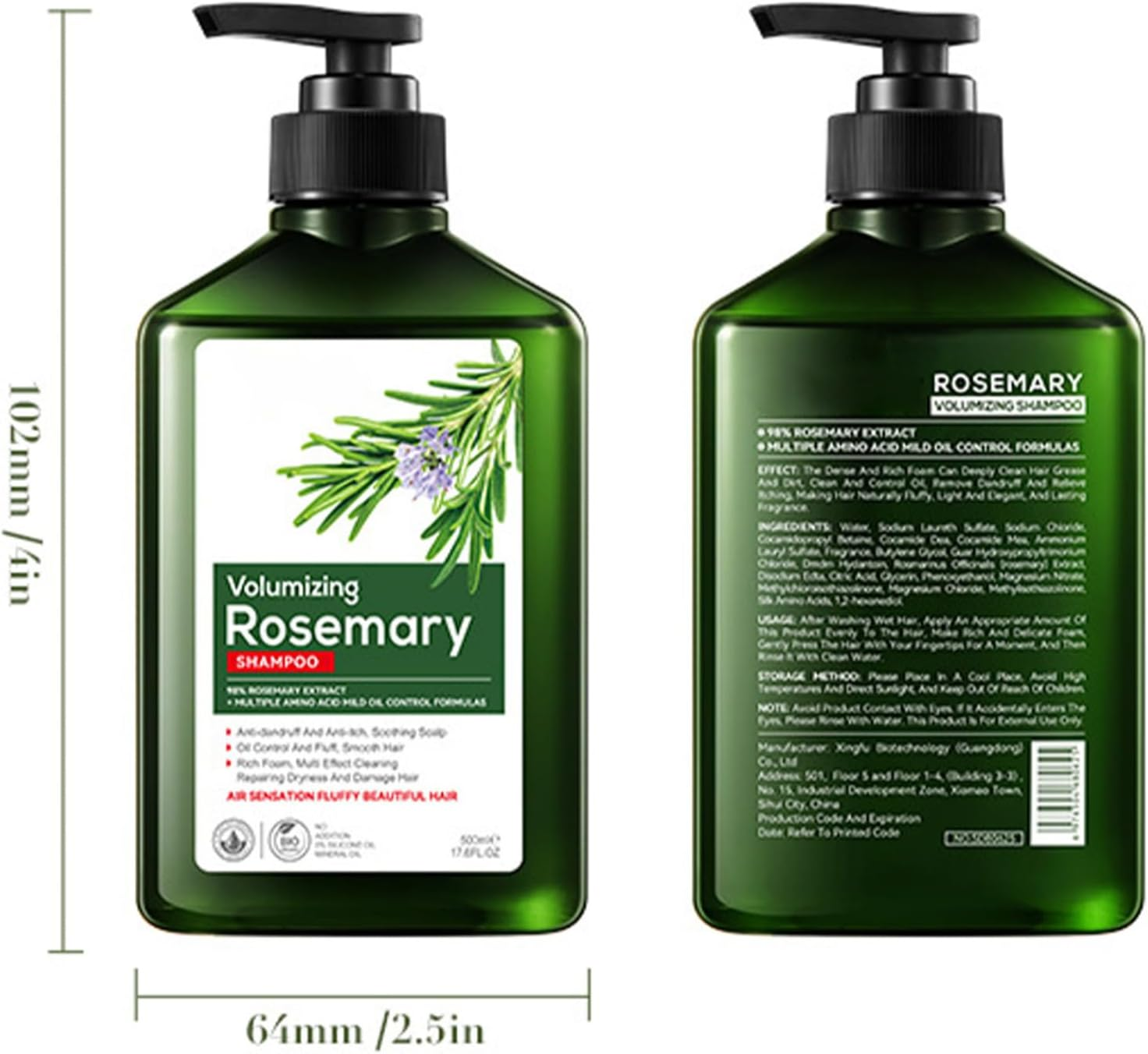 Hedmy Rosemary Shampoo for Dry Damaged Hair 500Ml Hydrating Gentle Cleansing Scalp Care Dandruff Control Oil Balance Moisture Shine Hair Strength Green One Size image number 4