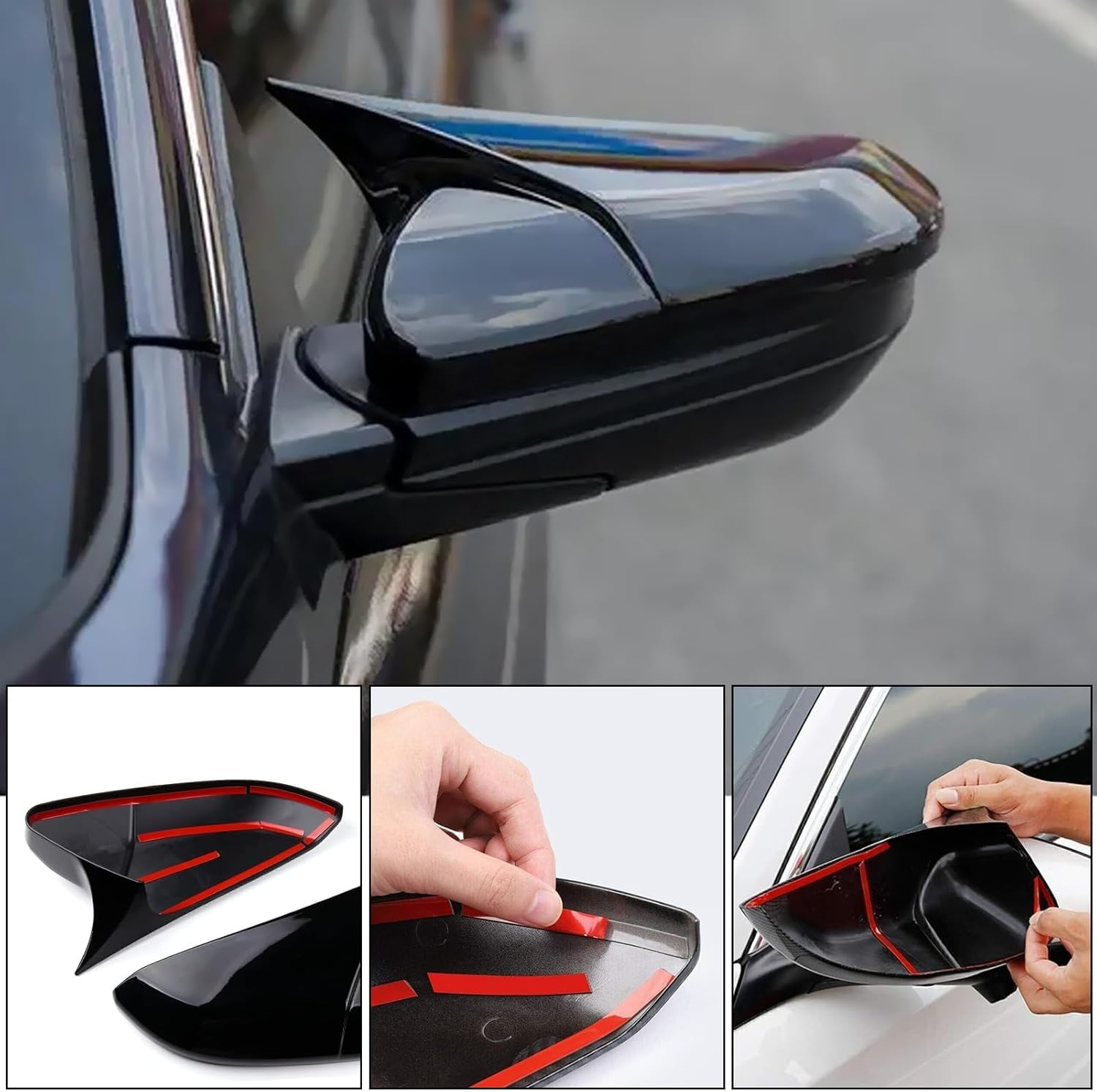 Moonlinks Compatible with 2016-2021 Honda Civic Side Ox Horn Mirror Cover Replacement,Glossy Black Mirror Cap for 10Th Gen Civic,2019-2022 Insight,Lh & RH Side Door Rearview Mirror Cover Trim(1 Pair） image number 5