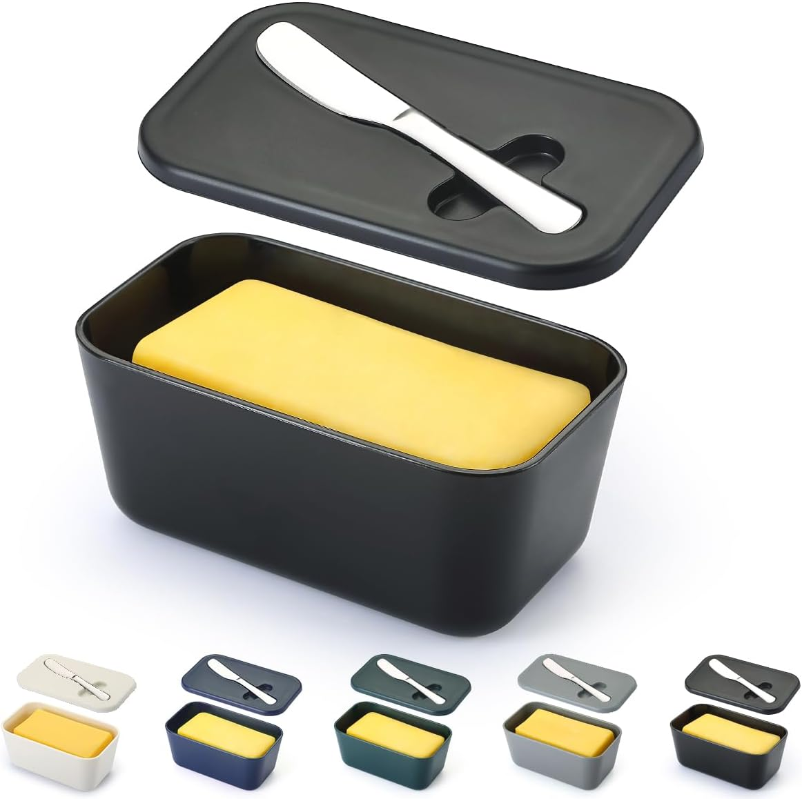 Butter Dish with Lid for Countertop and Refrigerator Door Shelf, Reanea Plastic Butter Holder Tray Container with Butter Knife, Easy Scoop Dishwasher Safe image number 4