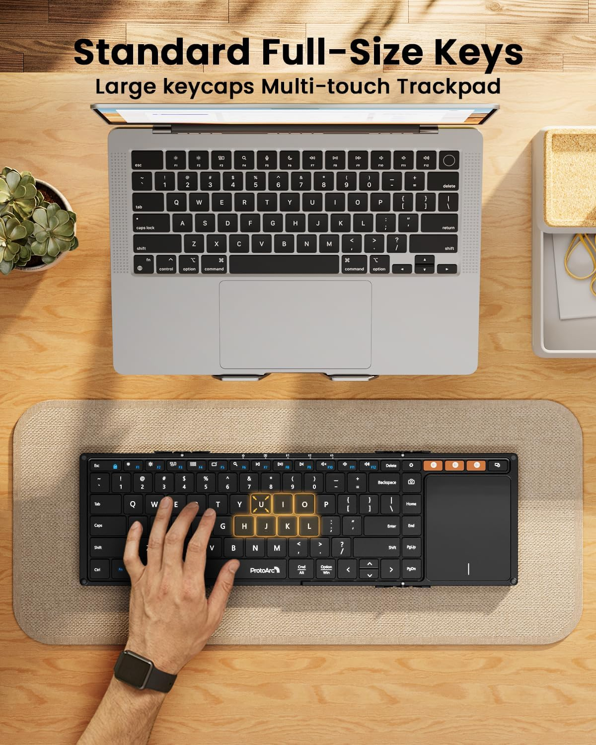 Protoarc Foldable Keyboard with Touchpad, XK01 TP Folding Portable Keyboard, Full Size Keys, Large Trackpad Bluetooth Travel Keyboards for Ipad Laptop PC Tablets -Black