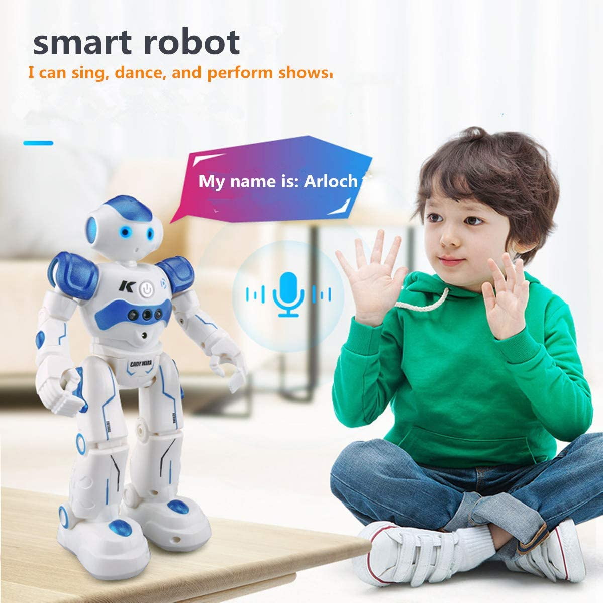 WEECOC Smart Robot Toys Gesture Control Remote Control Robot Kids Toys Birthday Can Singing Dancing Speaking Two Walking Models (White) - Pink image number 4