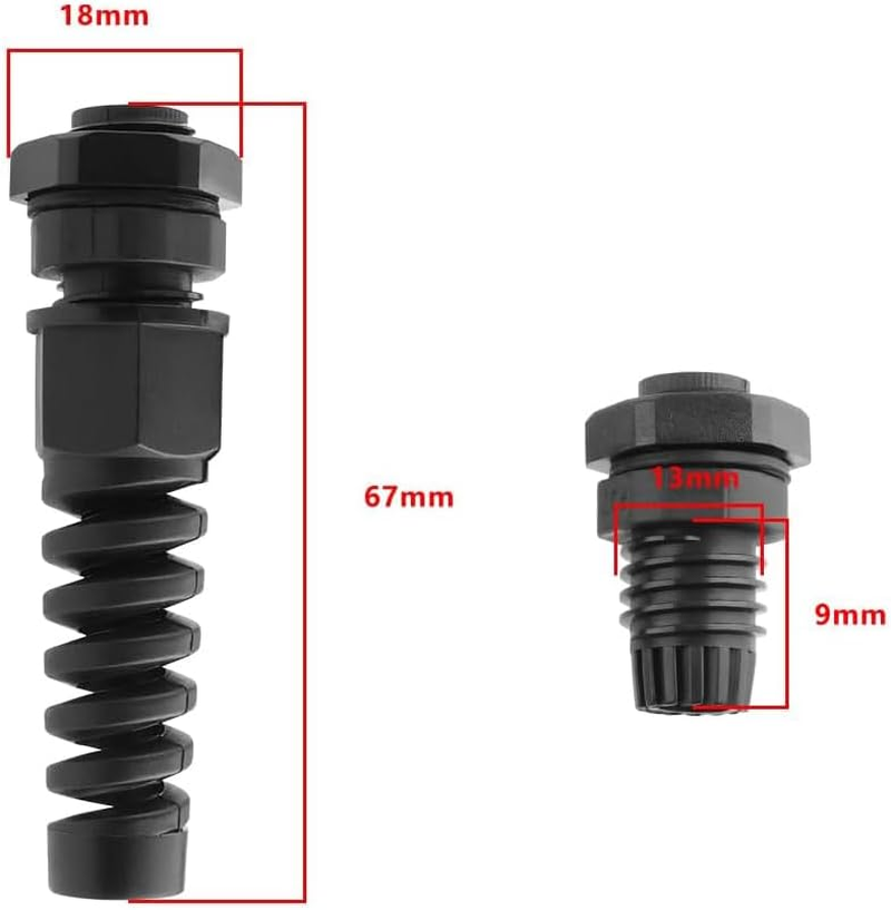 Walquicks 12 Pcs Black PG7 IP68 Cable Gland 3-6.5Mm Wire Hole Waterproof Nylon Joint with Adjustable Flex Spiral Locknut and Strain Relief for Cable Fixing image number 4
