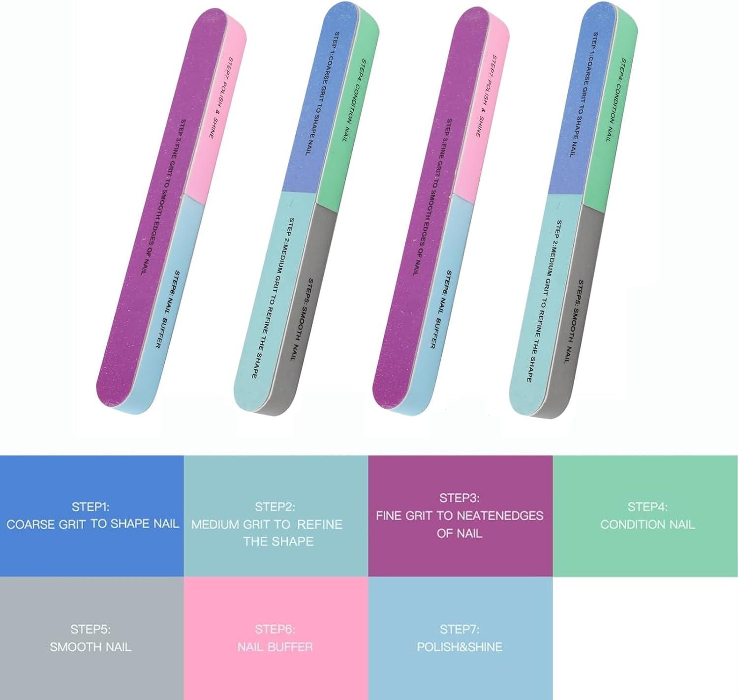 7 Way Nail Buffer Block,6 PCS Nail Buffer，Professional Nail File and Polisher for Natural & Acrylic Nails, All-In-One Nail Care Supplies with 7 in 1 Smoothing & Shining Grit