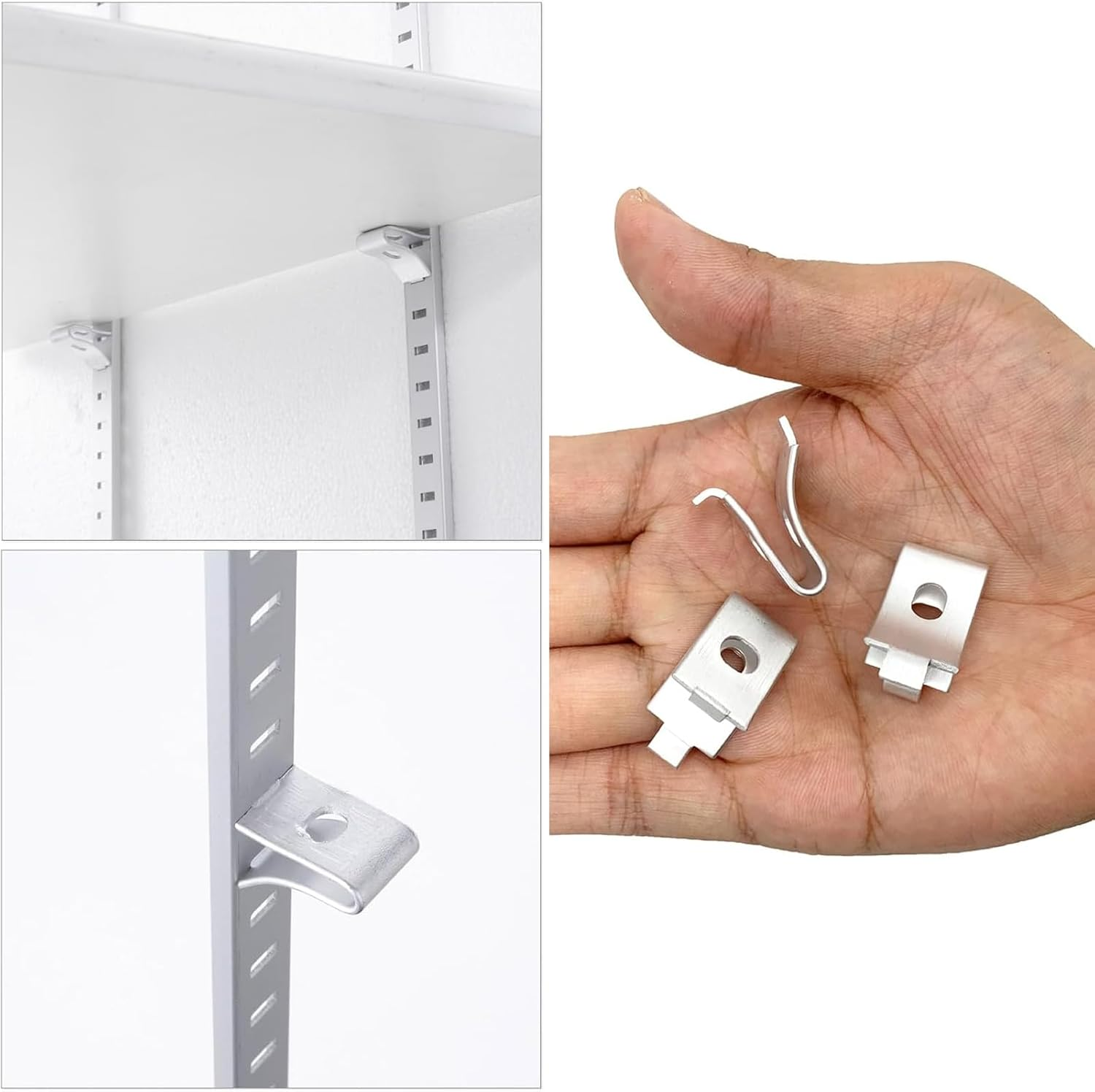 50Pcs Adjustable Cabinet Shelf Bracket Clips, Metal Shelf Bracket Clips, Shelf Pegs, Shelf Support Pins, Pilaster Shelf Support Clip for Metal Shelving (50) image number 2