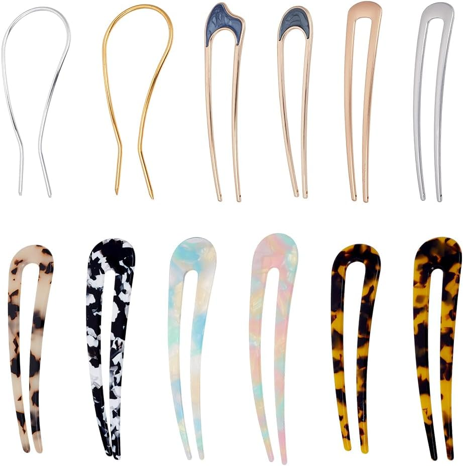 AHANDMAKER Pack of 12 U-Shaped Hair Pins, 12 Styles, French Hair Pins, Metal U Vintage Fork for Bride, Updo Bun Women, Girls, Hairstyle Hair Accessories, 98~118 X 20~44 X 2~3 Mm image number 4