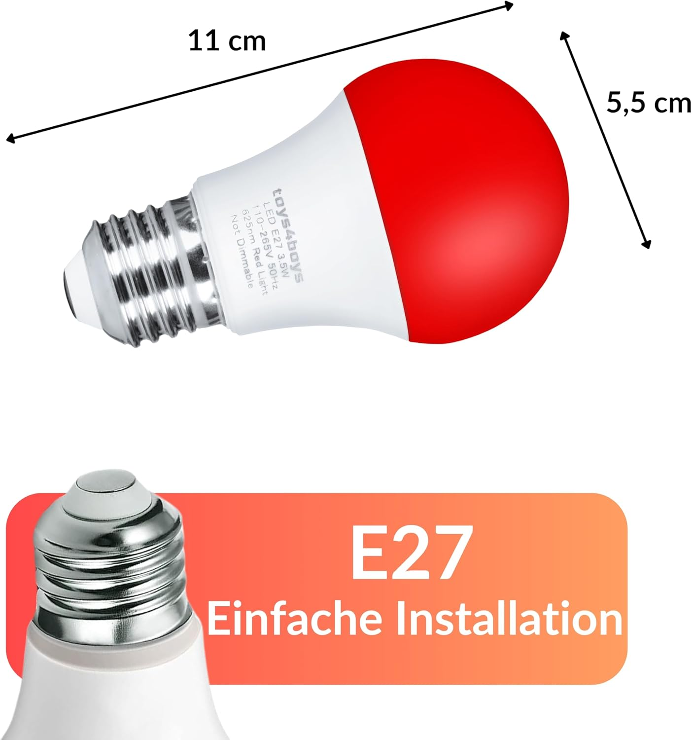 Toys4Boys Red LED Bulb E27 Pack of 2 &ndash; Creates Calm with Melatonin Red Night Light &ndash; LED Bulb E27 Friendly with Eyes &ndash; Warm Lighting No Flicker 3.5 W image number 2