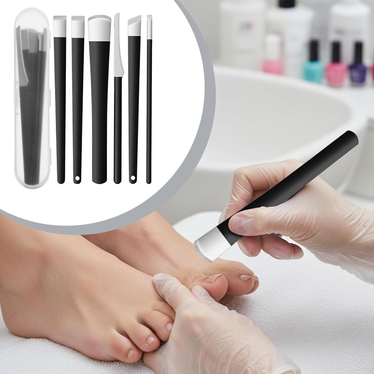 6 PCS Pedicure Knife Set, Ingrown Toenail Removal Kit Stainless Steel Removal Pedicure Scraper with Storage Box Professional Foot Scraper Callus Shaver Foot Care for Dead Dry Hard Cracked Skin image number 1