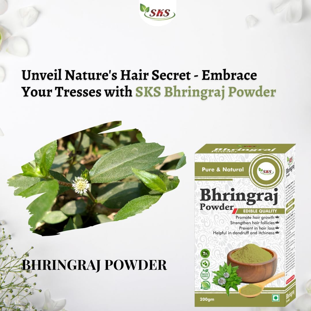 SKS Bhringraj Powder 200 Gms Pack No Added Preservatives Good for All Types of Hair image number 2