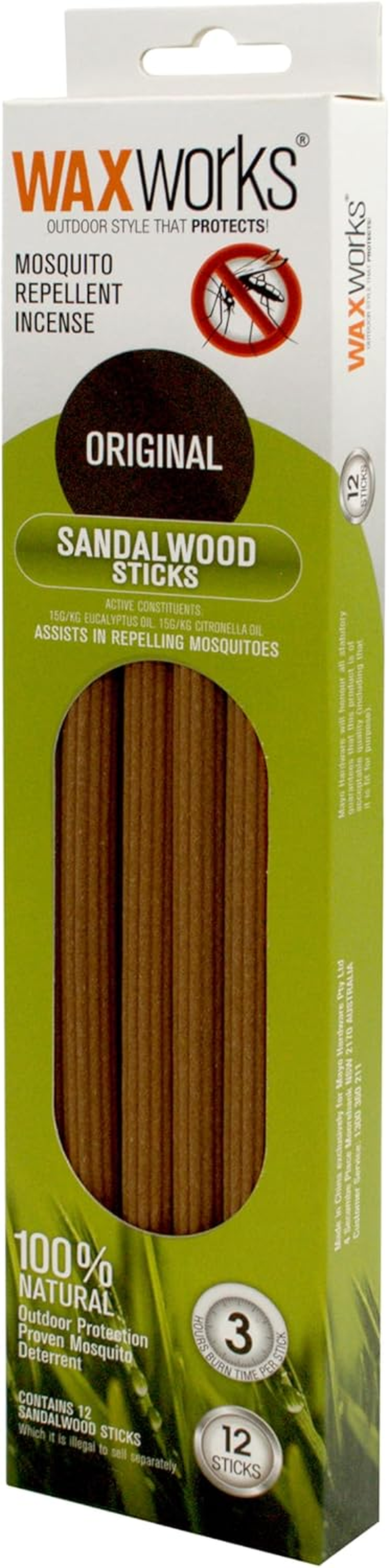 Waxworks Citronella & Sandalwood Oil Incense Sticks &ndash; Fly & Mosquito Repellent for Outdoors &ndash; 12 Pack Insect Repellent for Patios & Camping &ndash; up to 3 Hours Burn Time per Stick &ndash; Eucalyptus Fragrance image number 3