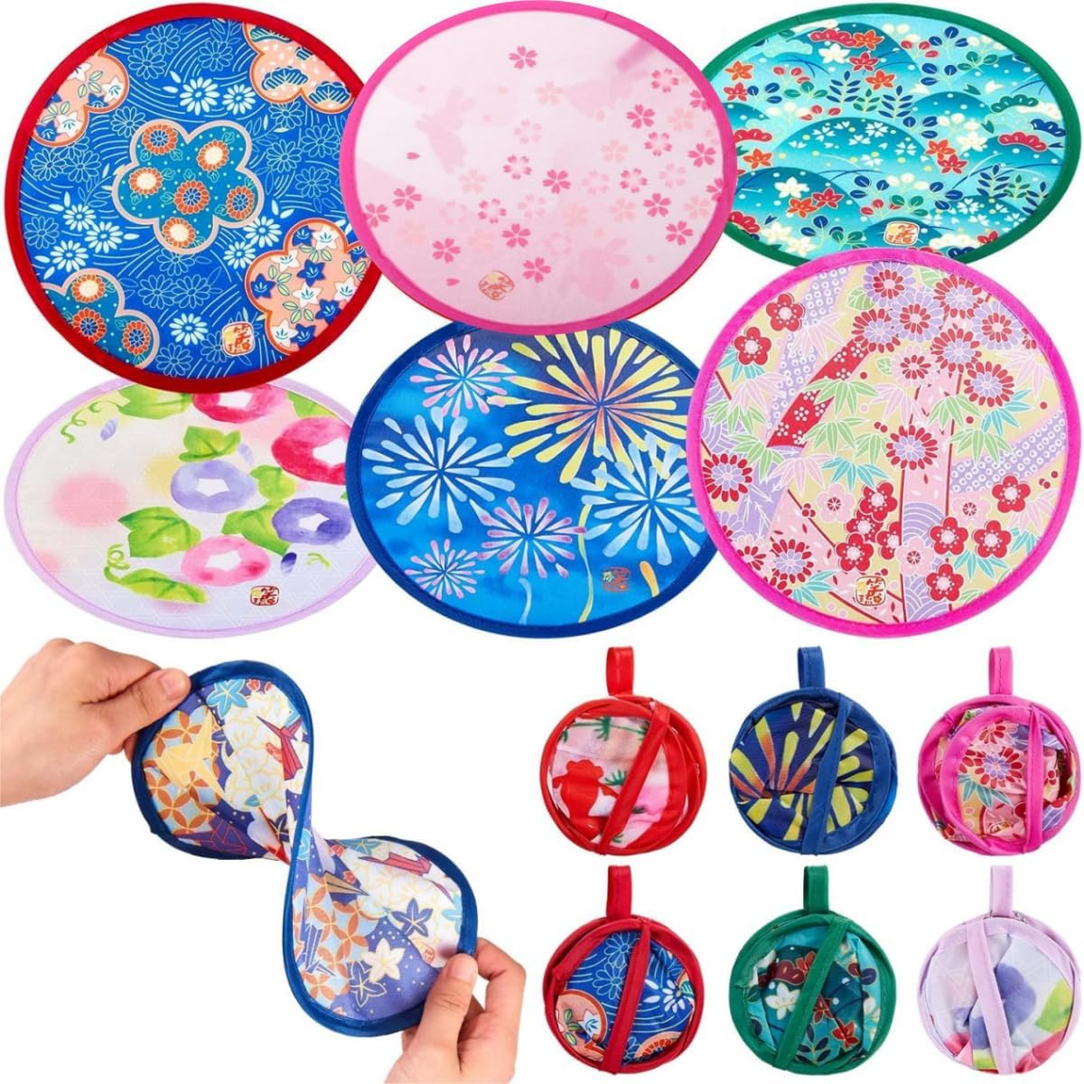 KLHCDUO 6PCS Foldable Handheld Fans, Foldable round Hand Fans,Female Hand Fans Girls Daily Party Family Personal Decoration(6 Styles) image number 2