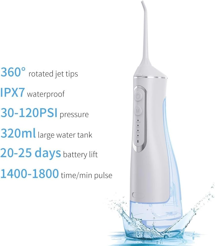 Portable Cordless Oral Teeth Irrigator &ndash; Rechargeable Water Flosser with 320Ml Tank, IPX7 Waterproof, Type-C USB Charging &ndash; 1400&ndash;1800 Pulses/Min &ndash; Dental Cleaner for Travel, Braces, and Implants image number 6