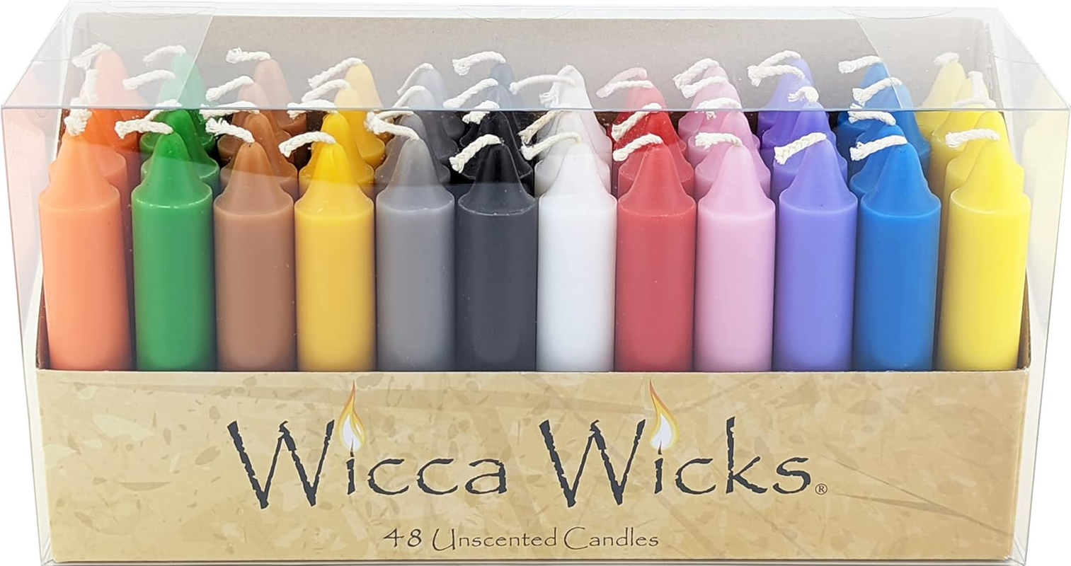 Wicca Wicks - Box of 48 Colored Candles | 4 Inches Tall & 3/4 Inch Diameter | Witchcraft Supplies for Your Personal Wiccan Altar, Spells, Charms & Intentions | Witchy Room Decor | Taper Candlesticks image number 2