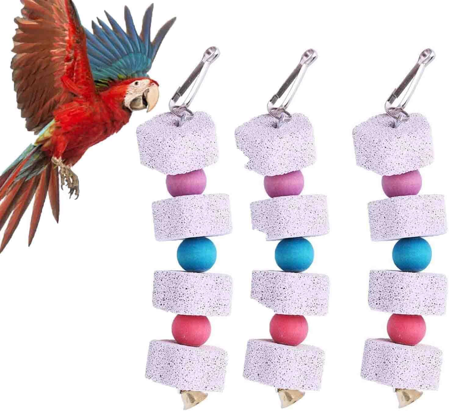 Parrot Beak Grinding Stone and Chewing Skewers, 3Pcs Parrot Grinding Teeth and Chewing Skewers, Bird Beak Grinding Stone, Bird Beak Grinding Calcium Stone with Bells image number 1