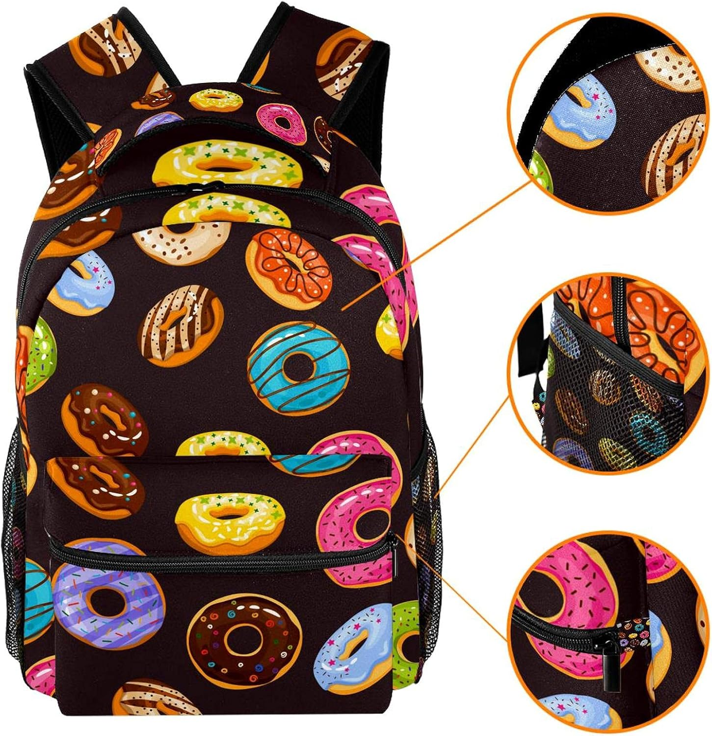 Colorful Glaze and Sprinkles Donuts Backpack Students Shoulder Bags Travel Bag College School Tote Backpacks image number 1