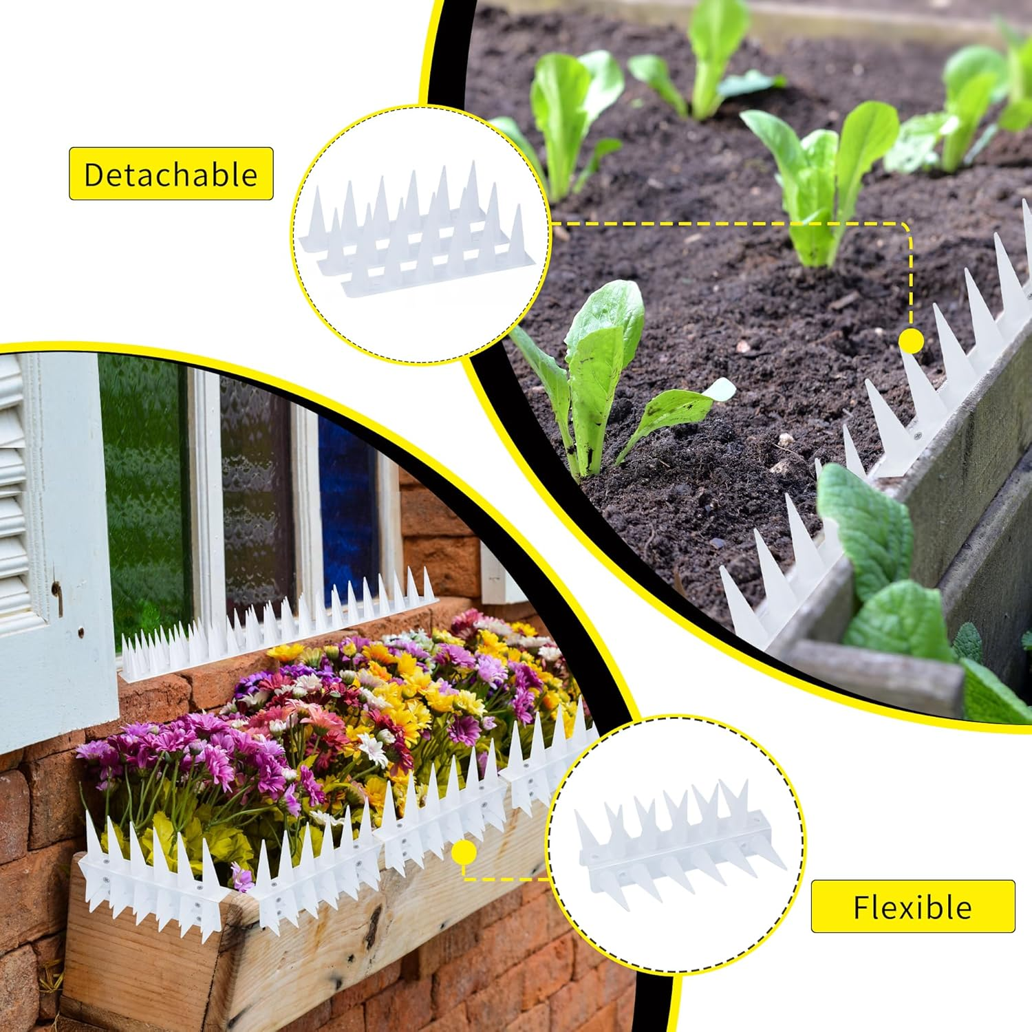 KOKMEYA Bird Spikes, 6.5FT Outdoor Bird Deterrent Spikes Device for Birds Pigeon Woodpecker Squirrel Raccoon Cat, Plastic Bird Deterrent for Outside, Patio, Roof, Sill, Fascia (Clear, 6Pcs) image number 5