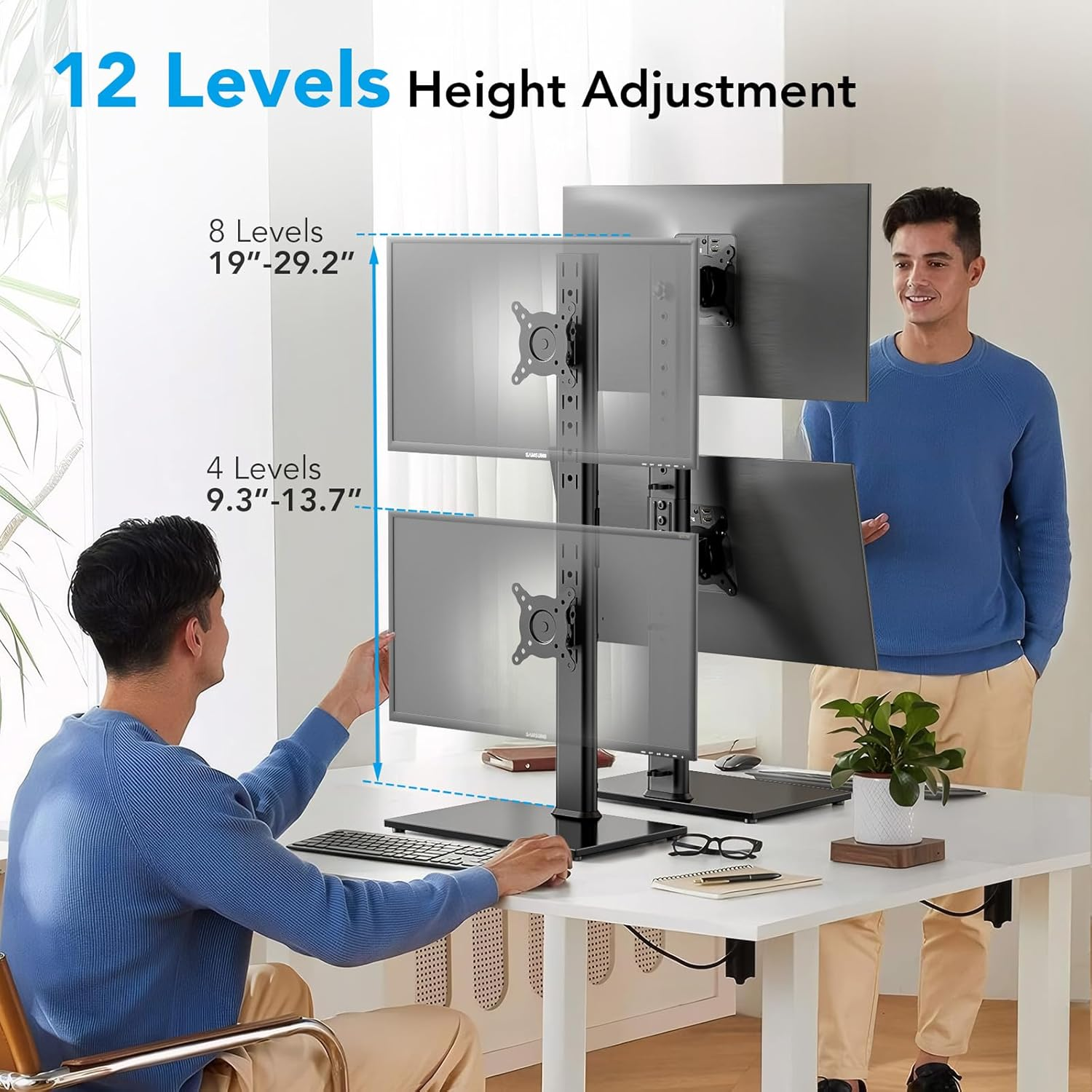 AX WABER Dual Monitor Stand Vertical Stack Screen Free-Standing Desk Mount Arm Riser Fits Two 13 to 34 Inch Computer Monitors with Swivel,Tilt, Height Adjustable,Vesa Stand 100X100Mm, 75X75Mm AX05TB02 image number 3