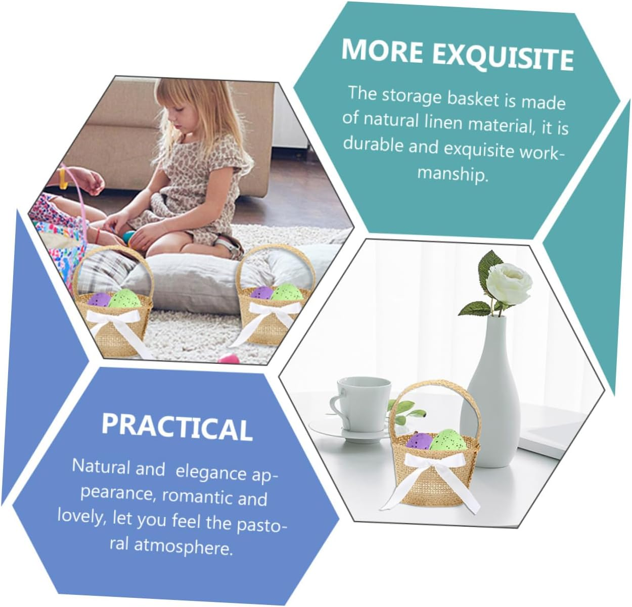 SHOWERORO 6Pcs Mini Woven Basket Hanging Burlap Individual Picnic Baskets Bridal Flower Basket Easter Egg Basket Bulk Easter Egg Stuffers Easter Baskets for Kids Bride Linen to Weave Snack